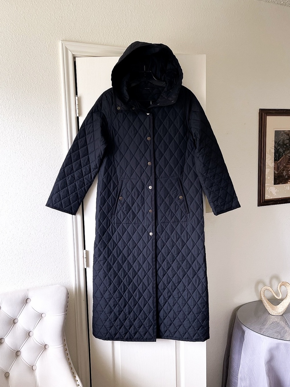 Weekend MaxMara Long Quilted Hooded Puffer Coat Black 4 EUC